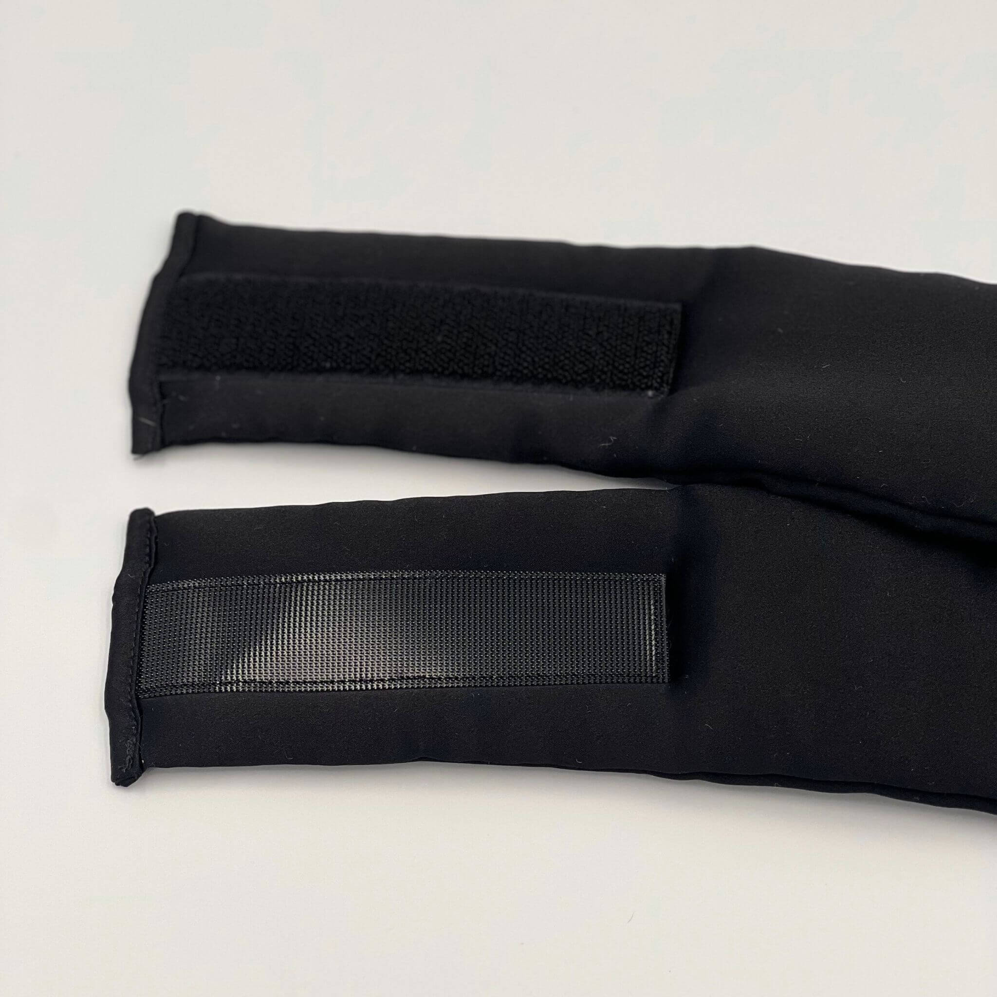 Close up of velcro on black silk eye mask