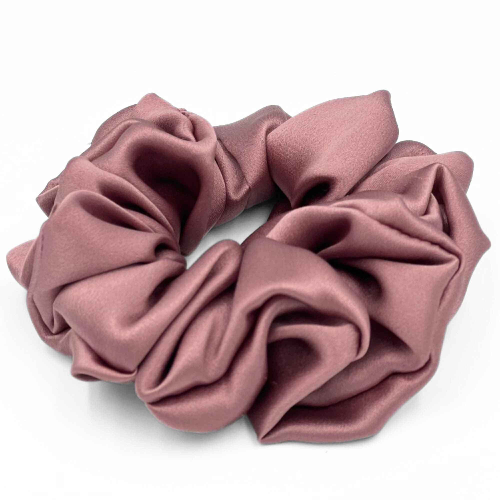dusty Pink mulberry silk scrunchie on a white background