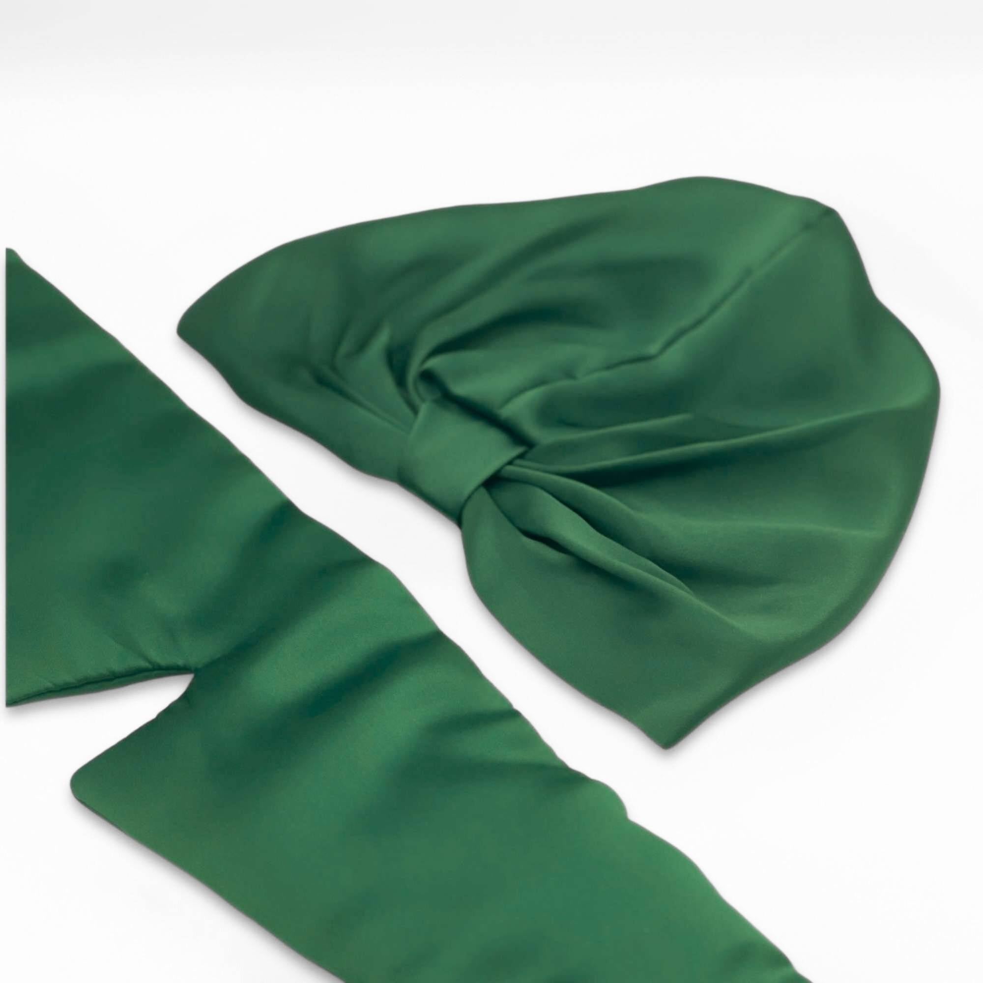 forest green mulberry silk bonnet and eye mask set on a white background
