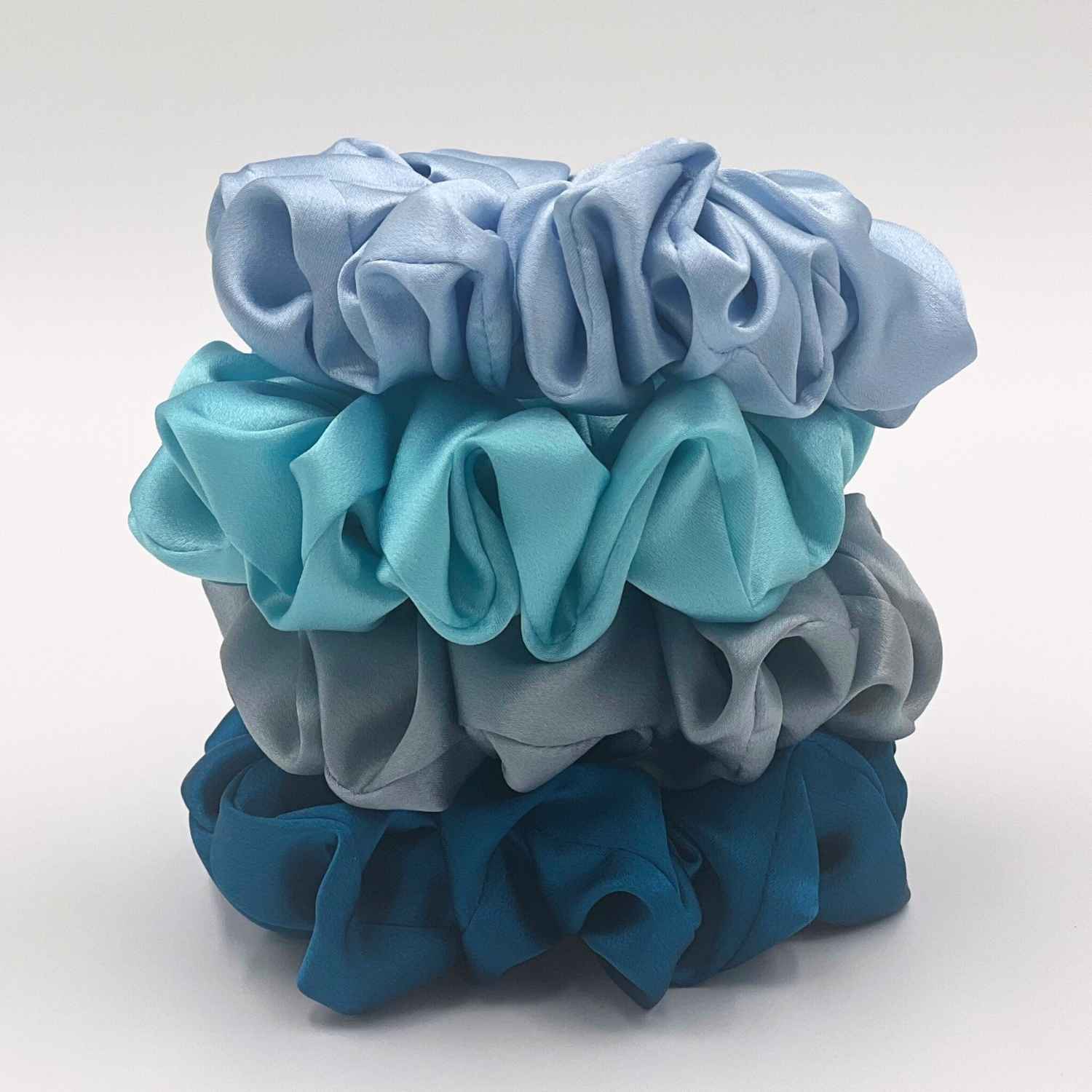 Blue Silk Scrunchie Set of Four