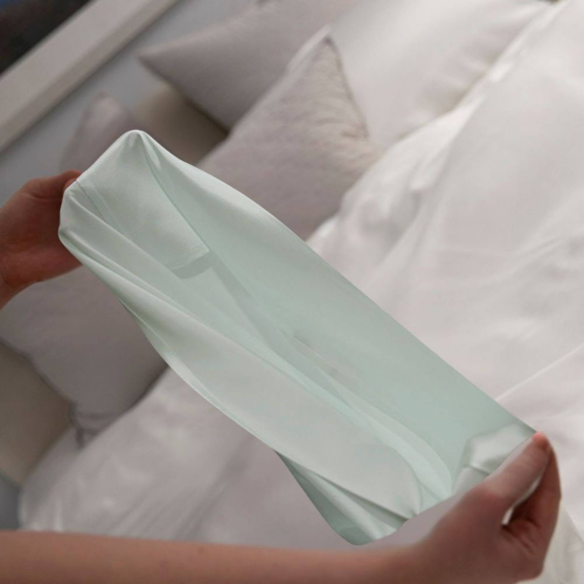 the opening of the glacial green glace silk housewife pillowcase envelope style