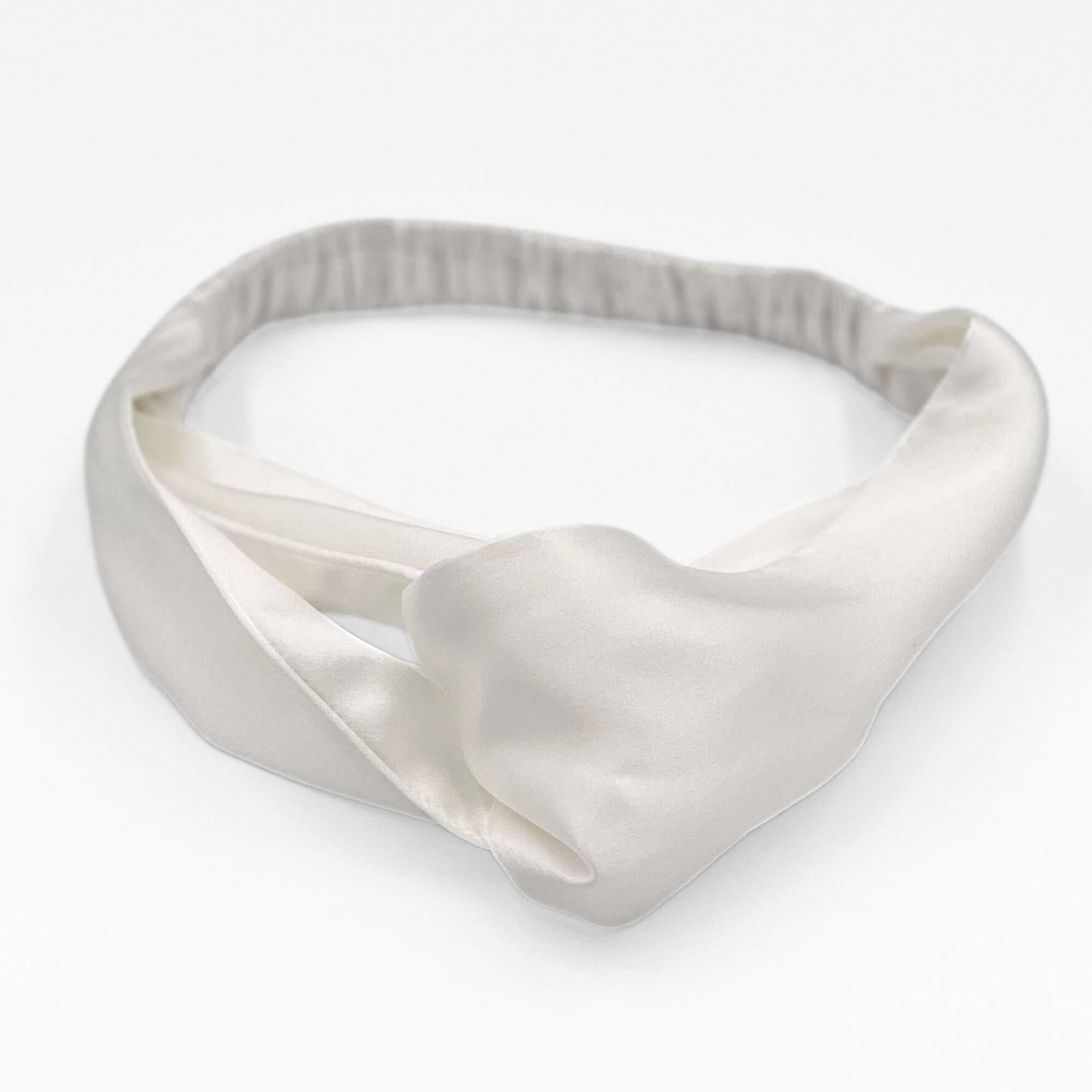 ivory white mulberry silk headband on a white background