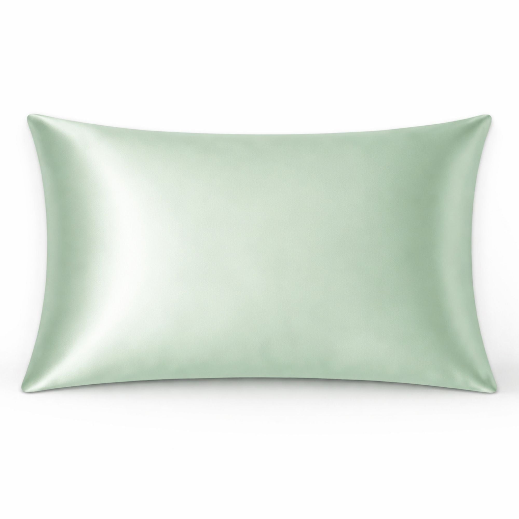 Glacé Silk pillowcase in glacial green on a white background