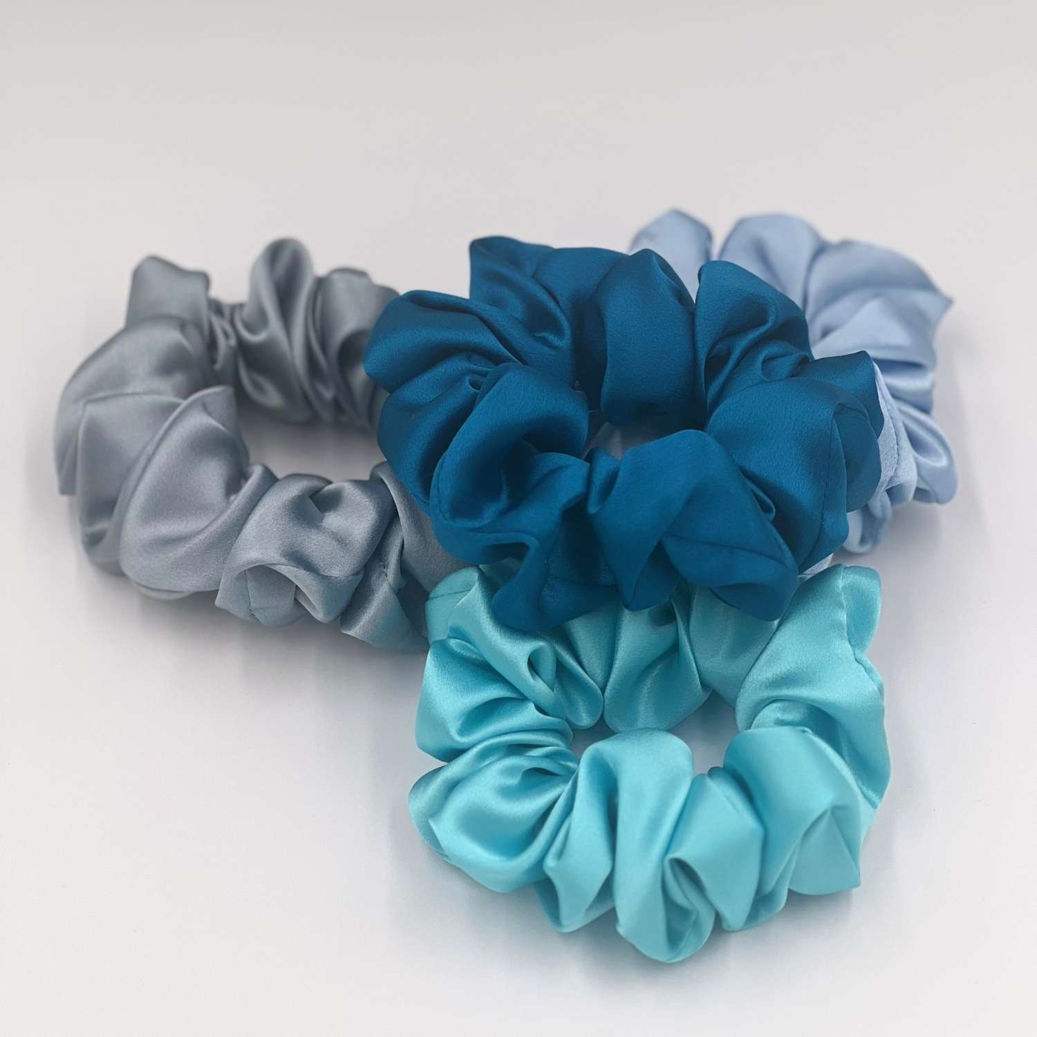 Blue Silk Scrunchie Set of Four