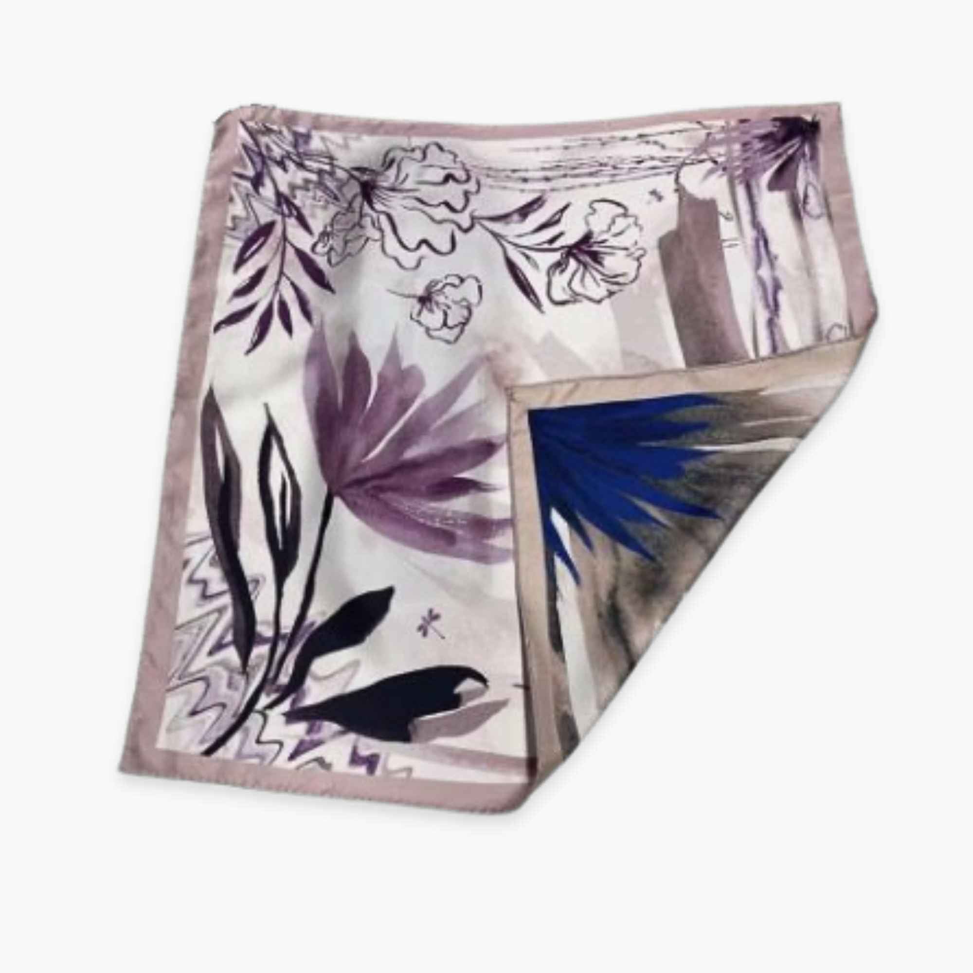 silk twill Scarf with floral design on a light background