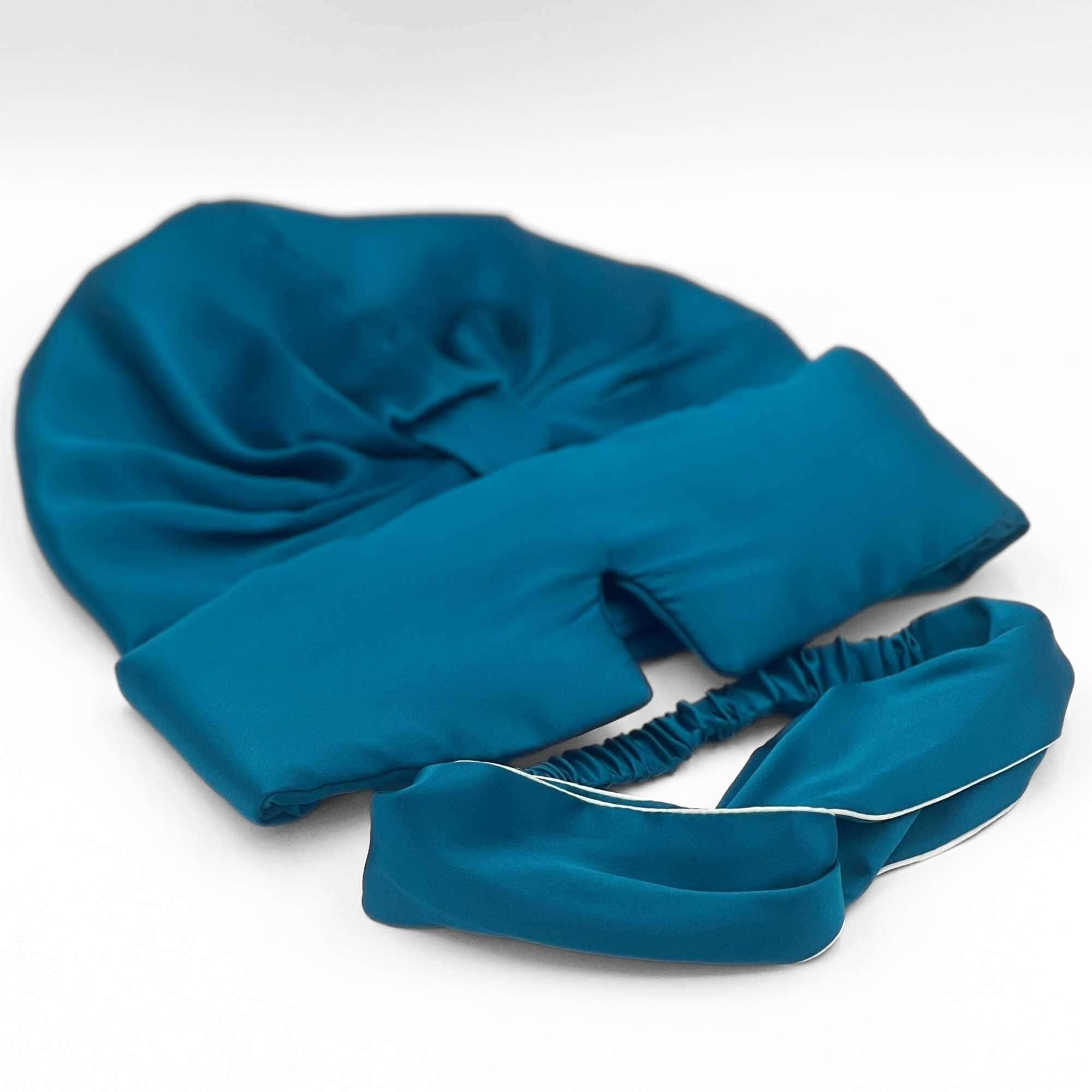 teal bonnet eye mask and headband set