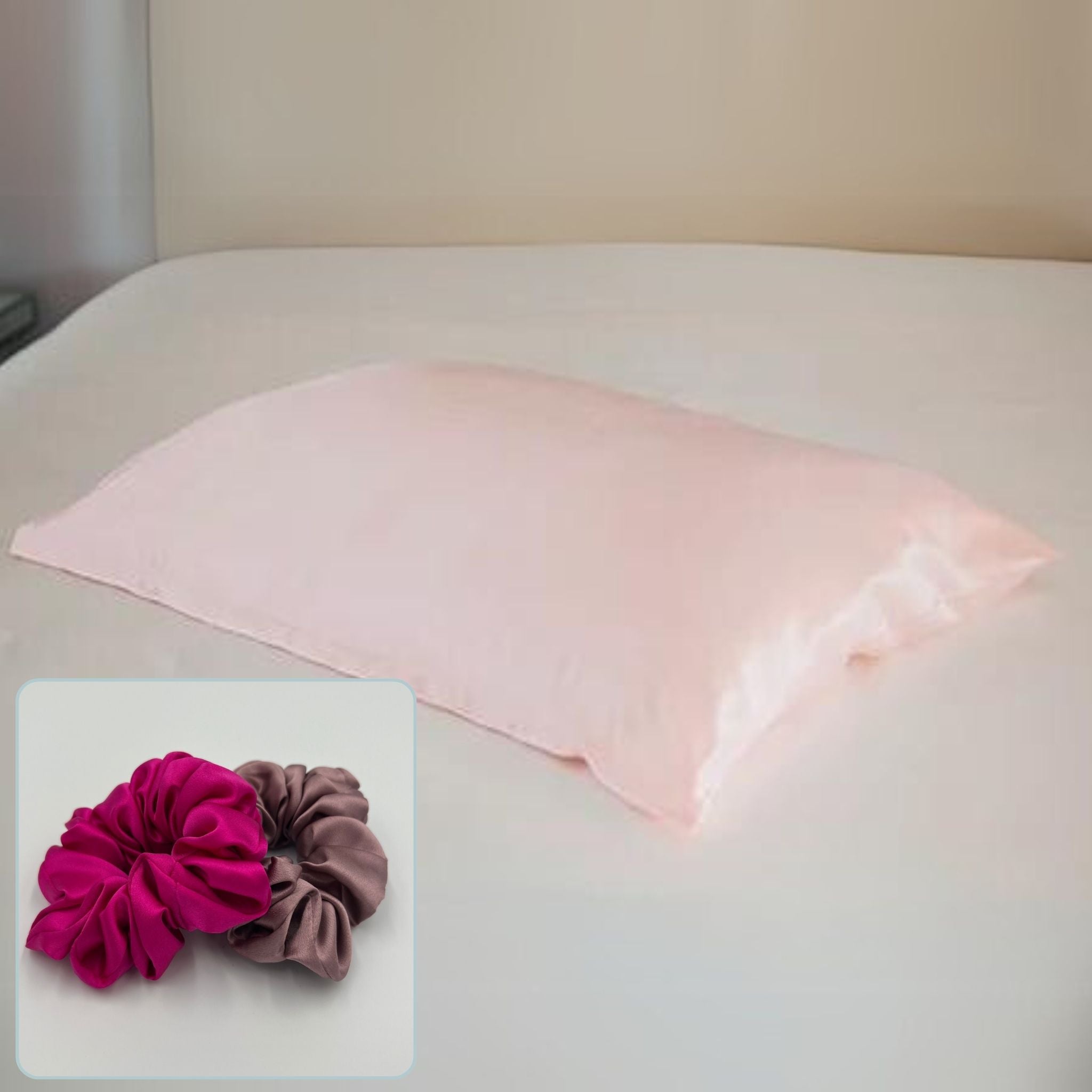 Two Pink 25 momme Housewife Pillowcases and Two pink Scrunchies Gift Box