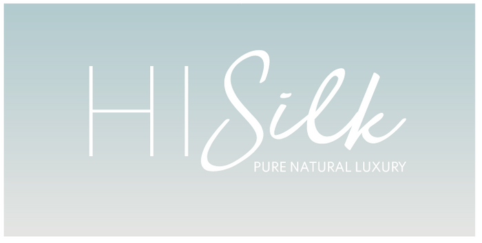 hi silk pure natural luxury logo on a blue ombre background