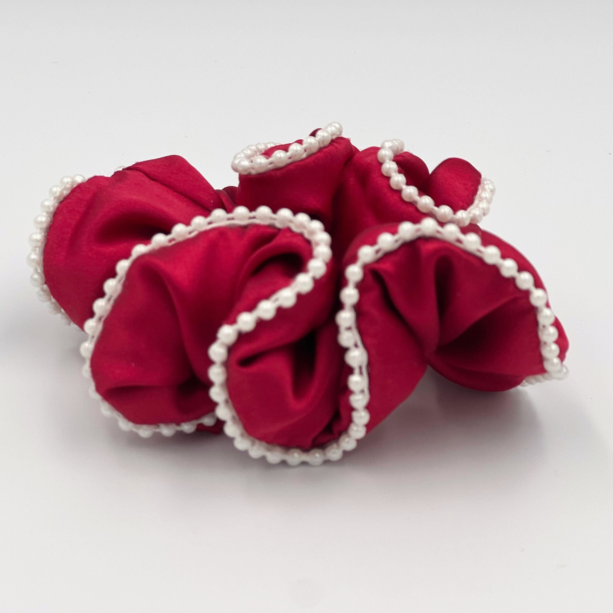 beaded red silk scrunchie