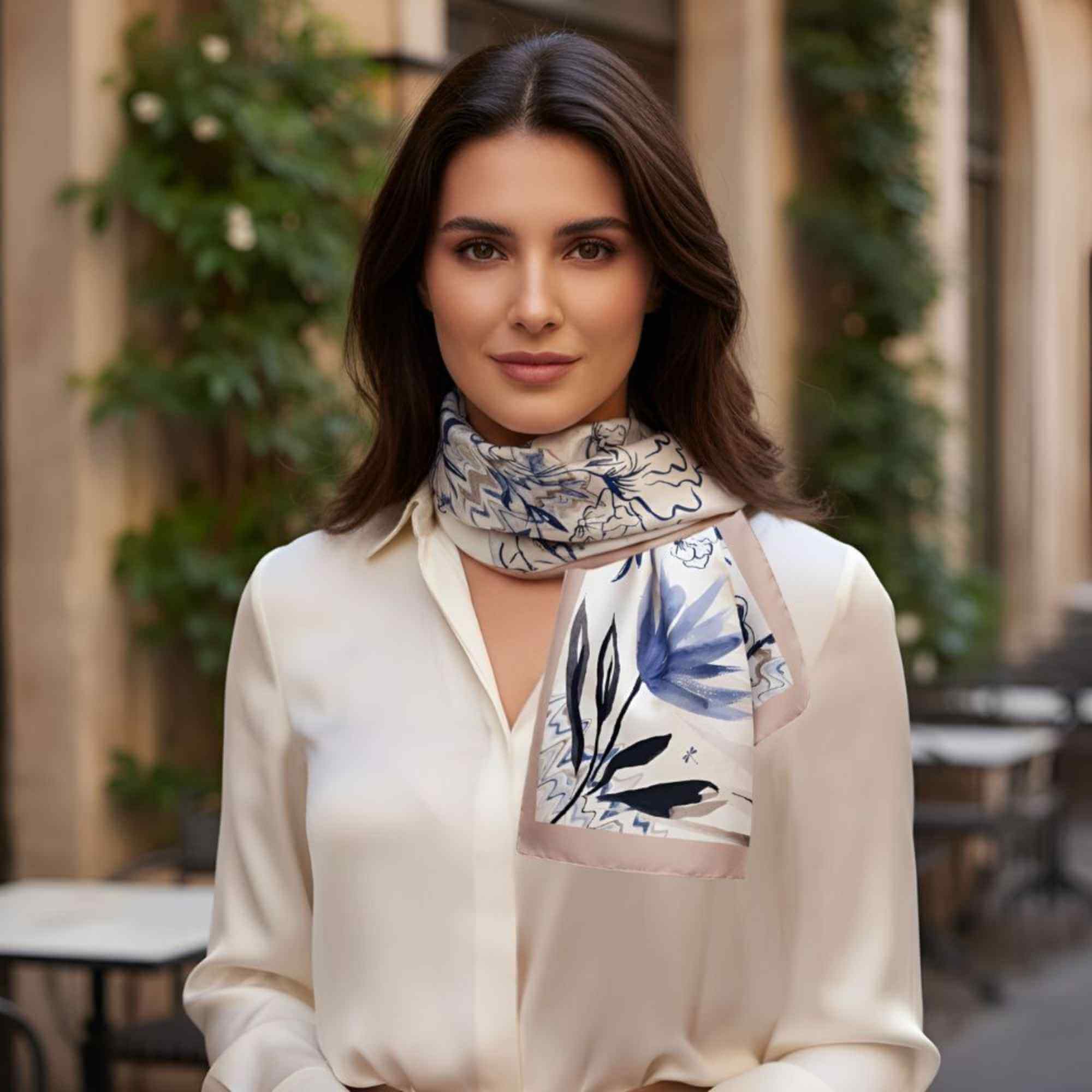 Double Sided Silk Twill Scarf - Petals and Palms - 90cm x 90cm