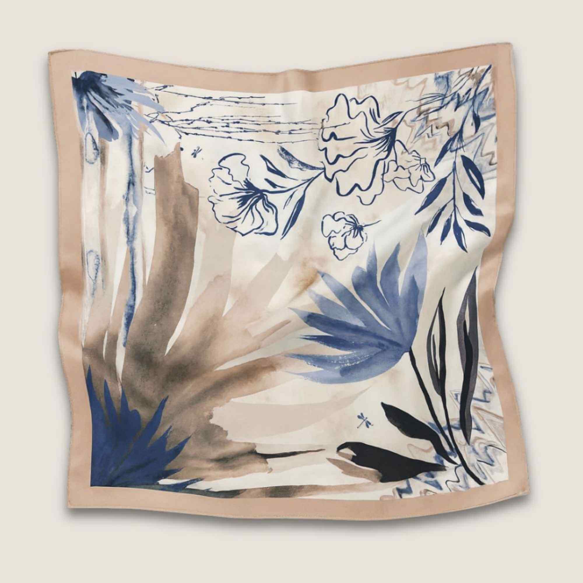 Double Sided Silk Twill Scarf - Petals and Palms - 90cm x 90cm