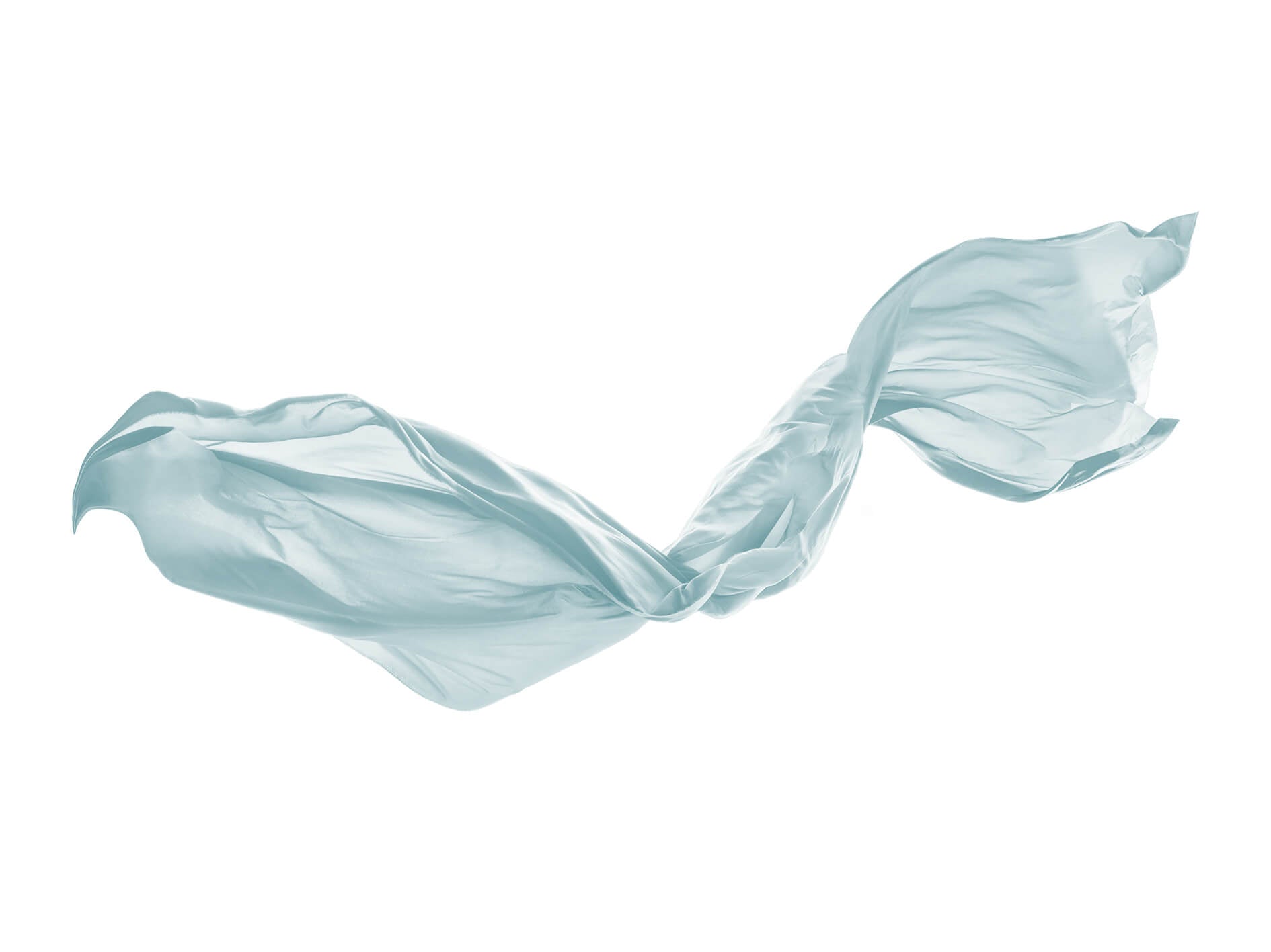 Light blue fabric flowing on a white background