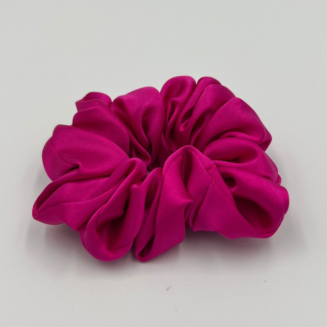 bright pink silk scrunchie