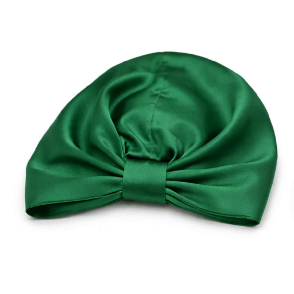 forest green silk bonnet on a white background