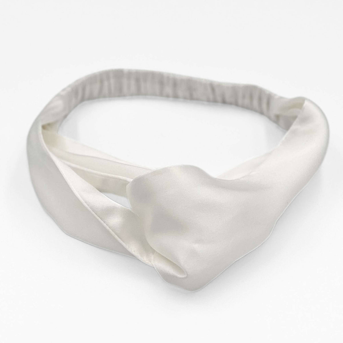 ivory white mulberry silk headband on a white background