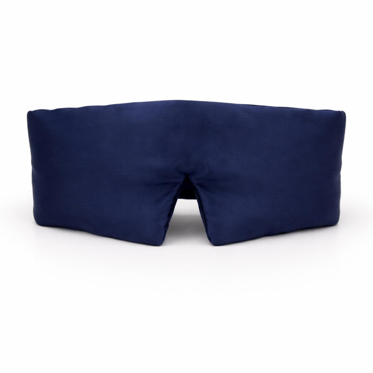 Navy blue silk eye mask on a white background