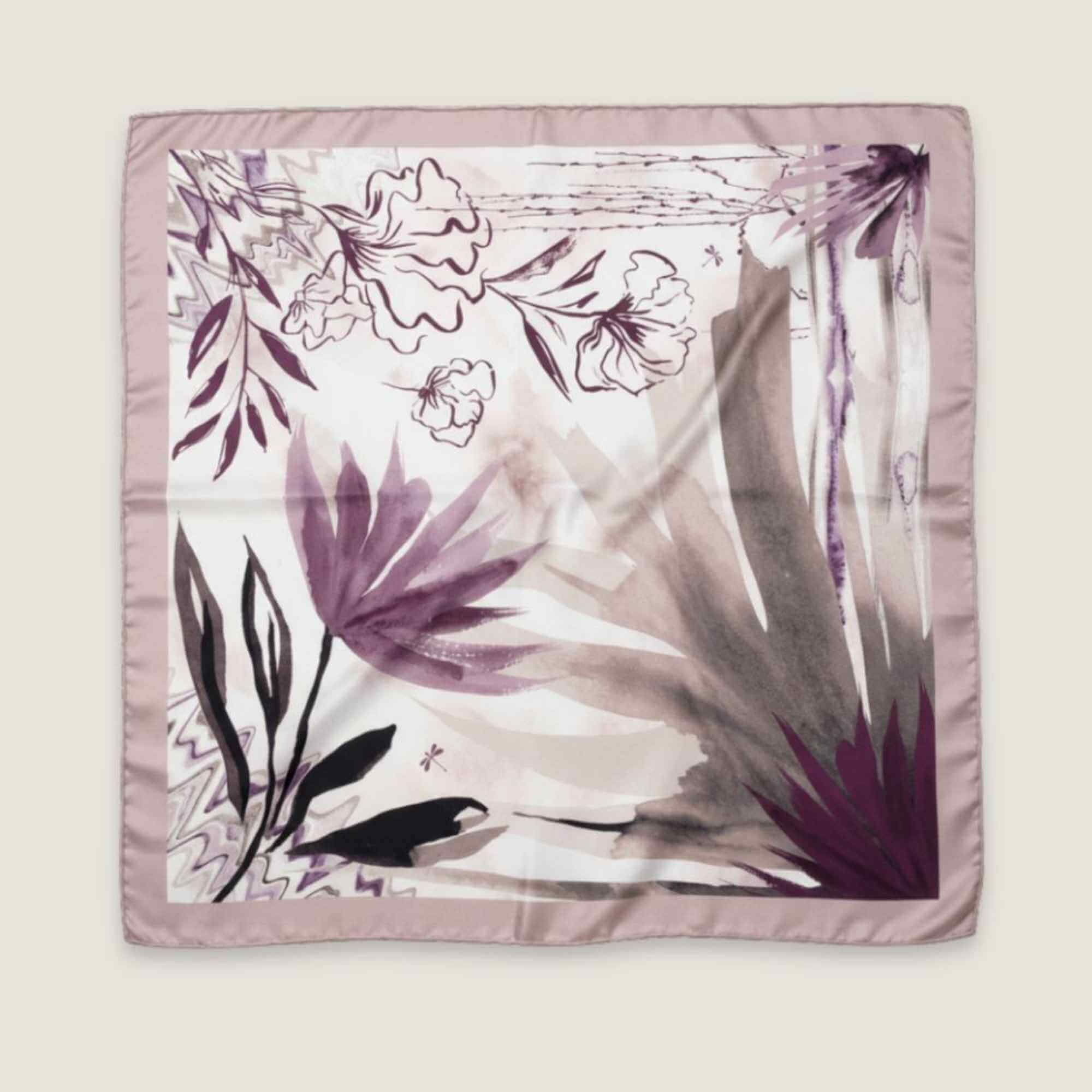 Double Sided Silk Twill Scarf - Petals and Palms - 90cm x 90cm