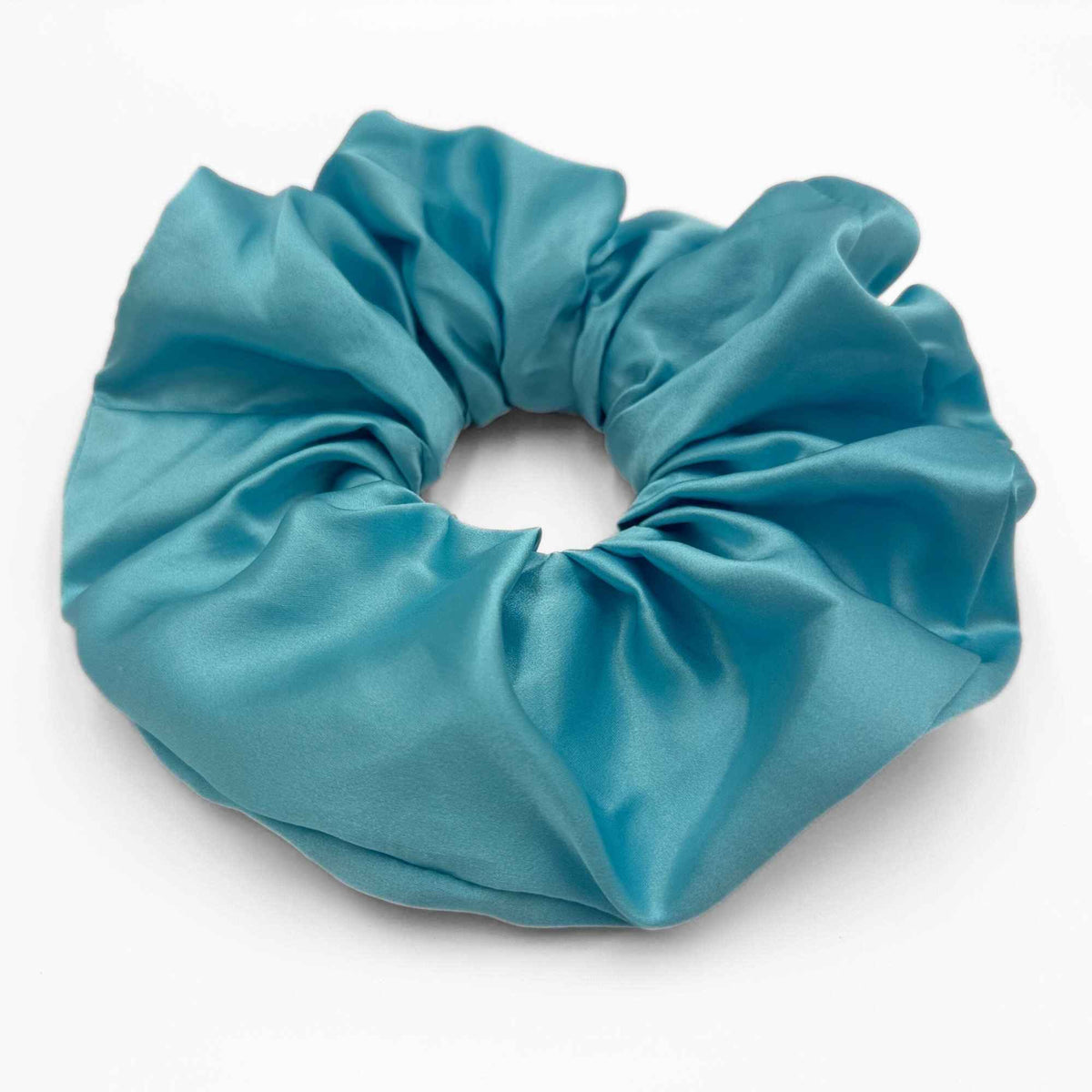 robins egg blue oversized mulberry silk scrunchie on a white background