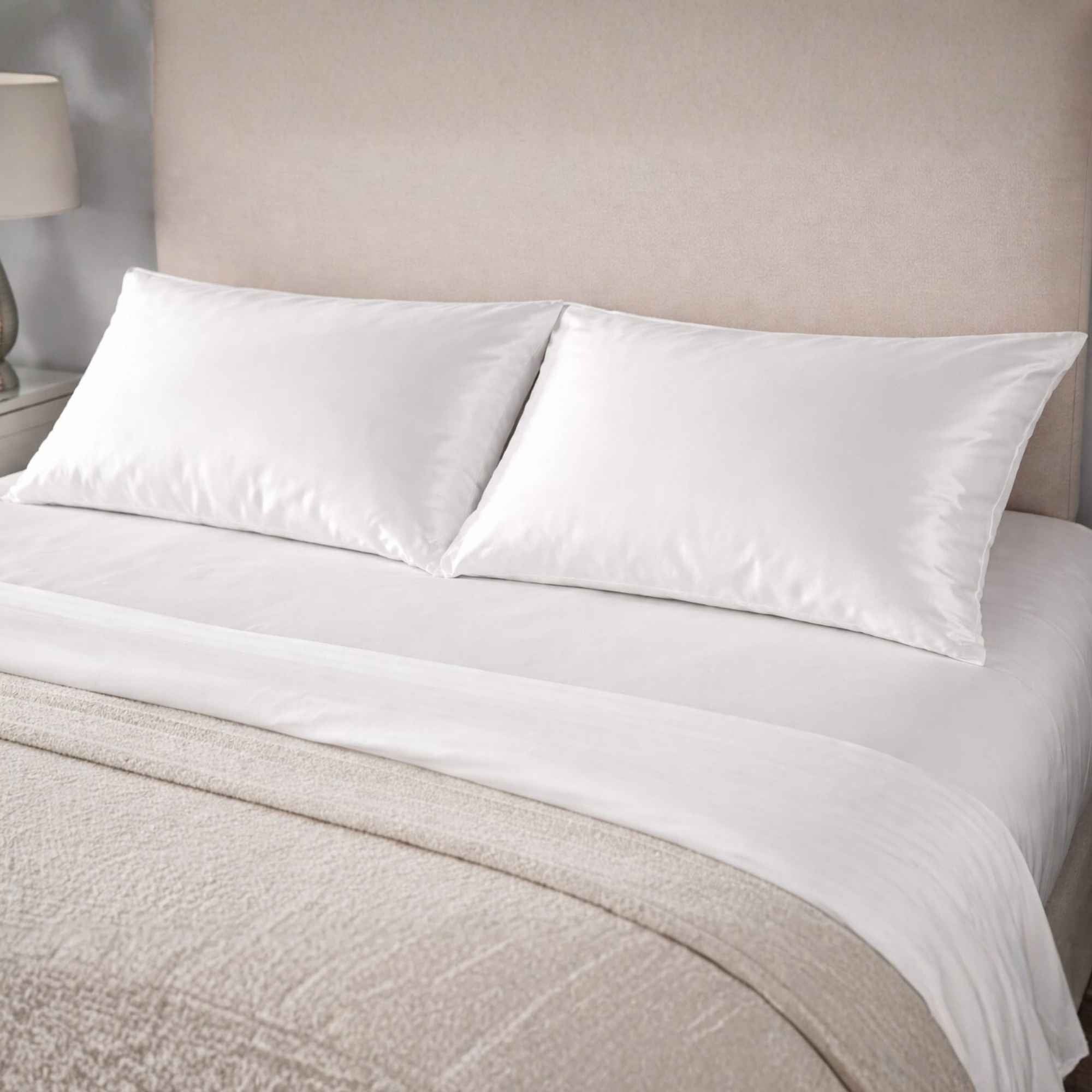 two superking 25 momme mulberry silk pillowcases on a bed